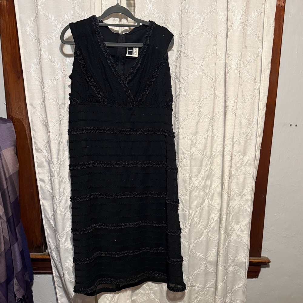 Tadashi Vintage Black Dress Sequins and ruffles. Size 12